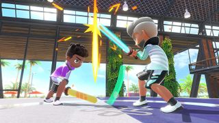 Nintendo Switch Sports karakters die zwaardvechten