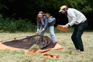 Jessica Hynes and Joe Wilkinson are tasked with putting up a tent in extreme weather conditions.