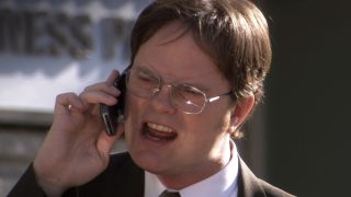 Dwight looking angry on the phone in The Office