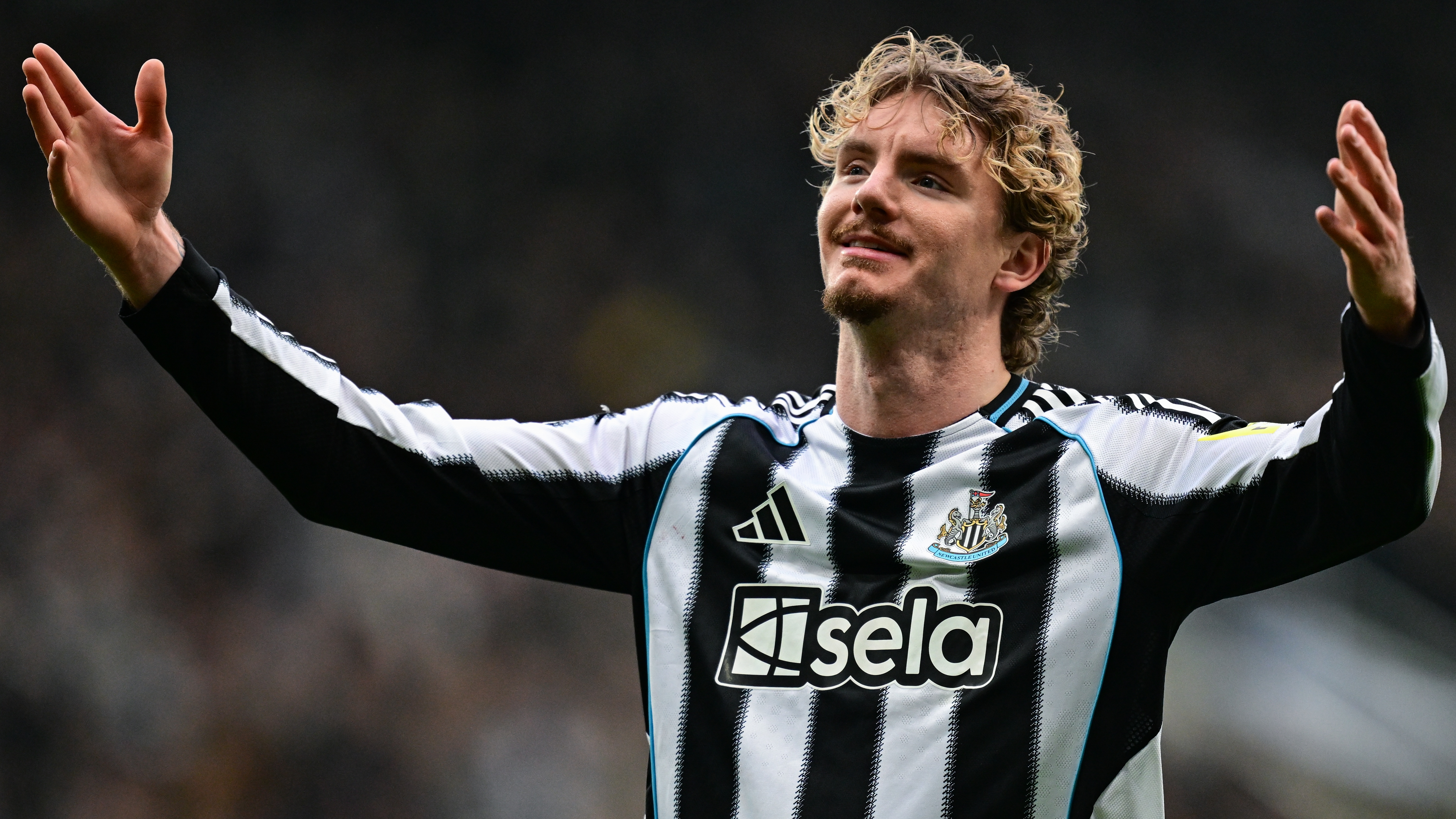 Nick Woltemade of Newcastle United celebrates after scoring Newcastle's second goal during the Premier League match between Newcastle United and Chelsea. 