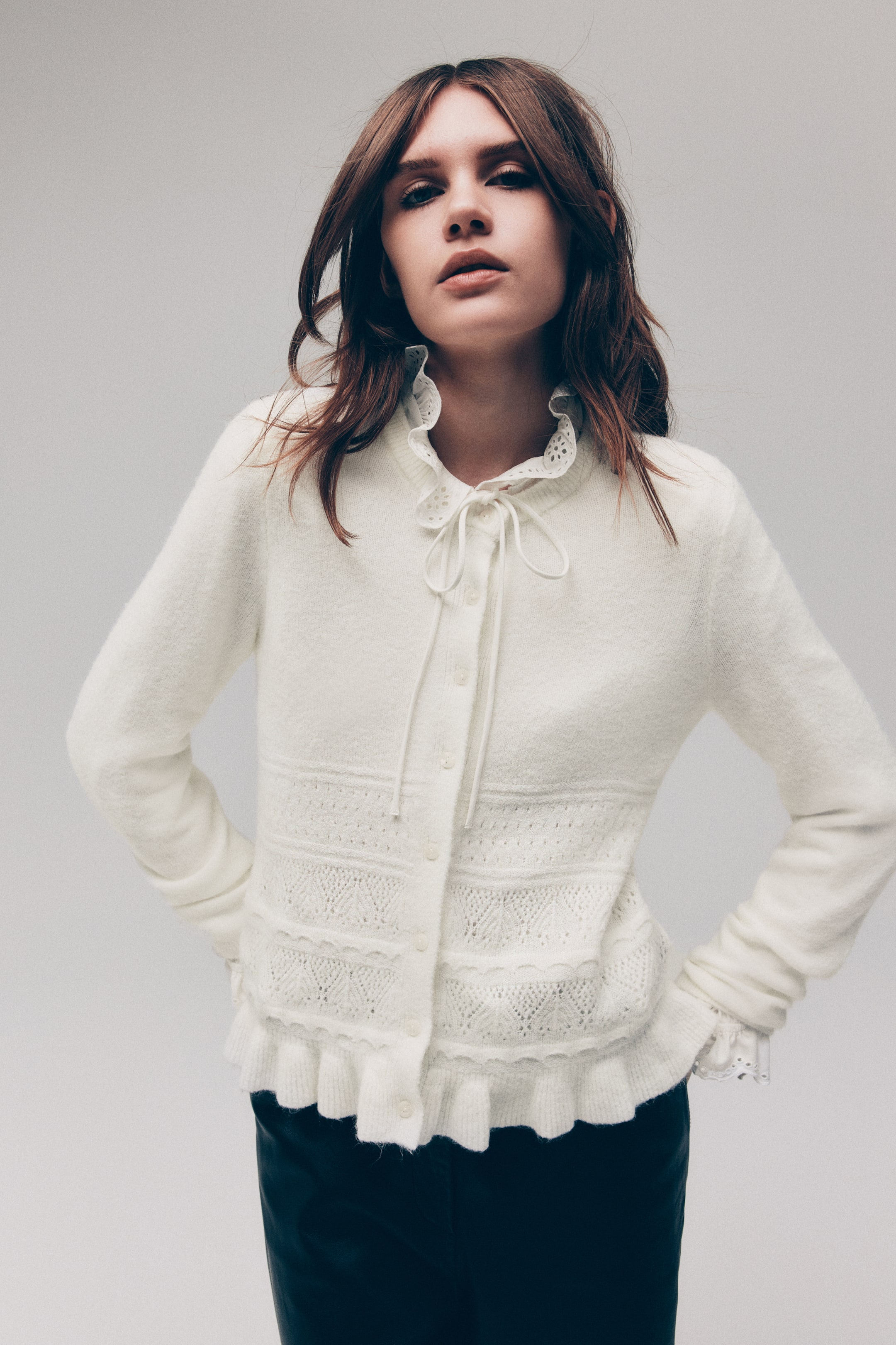 Pointelle-Knit Cardigan - White