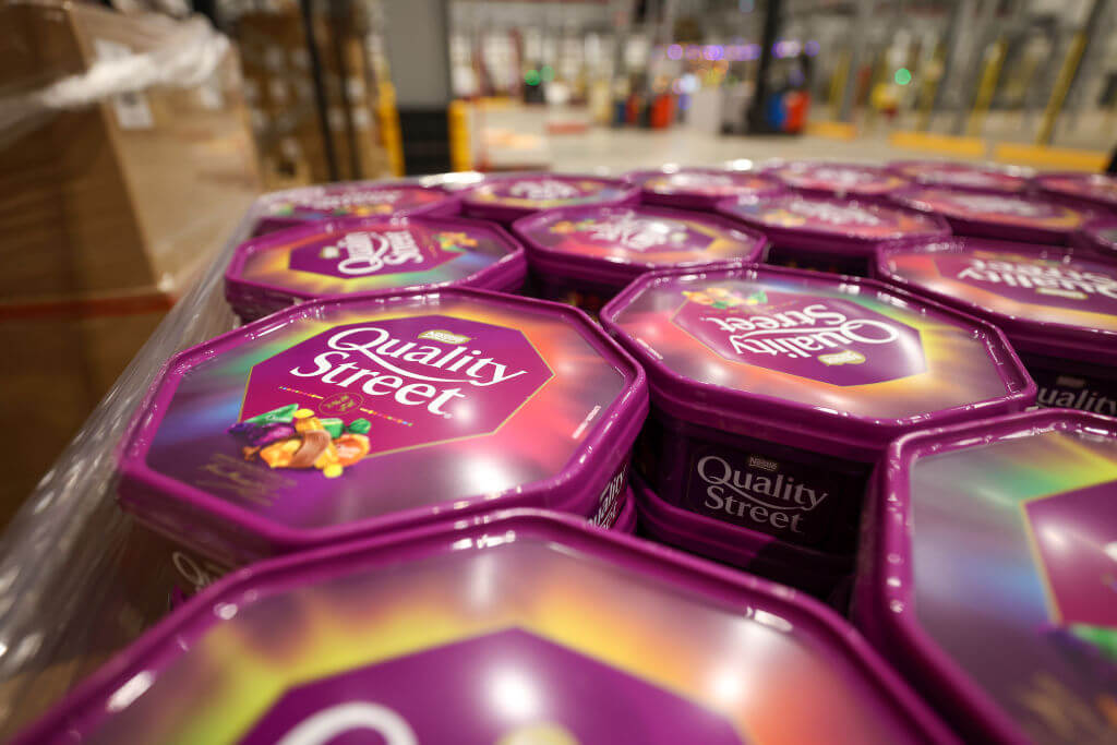 A pallet of Quality Street chocolates, manufactured by Nestle 
