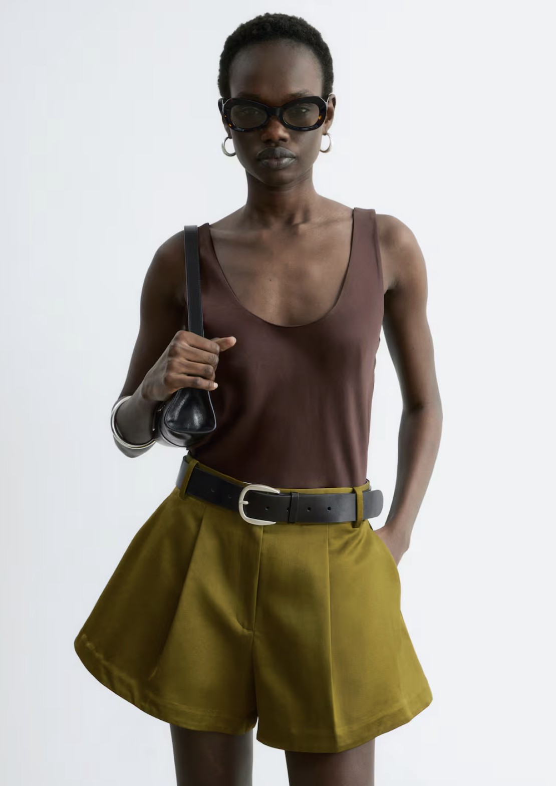 A-Line Satin Shorts - Olive Green
