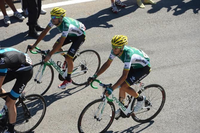 Caja Rural-Seguros RGA teammates Marcos Garcia and Antonio Piedra climb to the finish