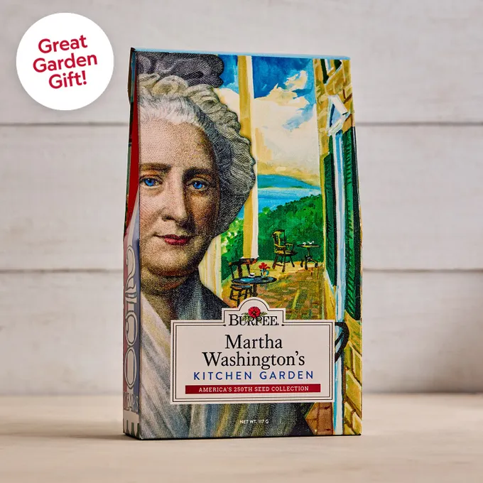 A seed box that reads &amp;quot;Martha Washington's Kitchen Garden&amp;quot;