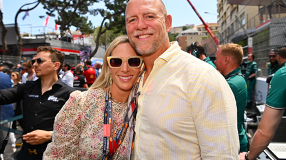 Mike Tindall and Zara Tindall pose for a photo on the grid during the F1 Grand Prix of Monaco at Circuit de Monaco on May 28, 2023 in Monte-Carlo, Monaco