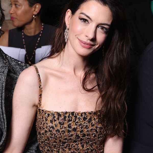 Anne Hathaway Looked Majorly Fierce in Head-to-Toe Sparkly Leopard Print During Paris Fashion Week