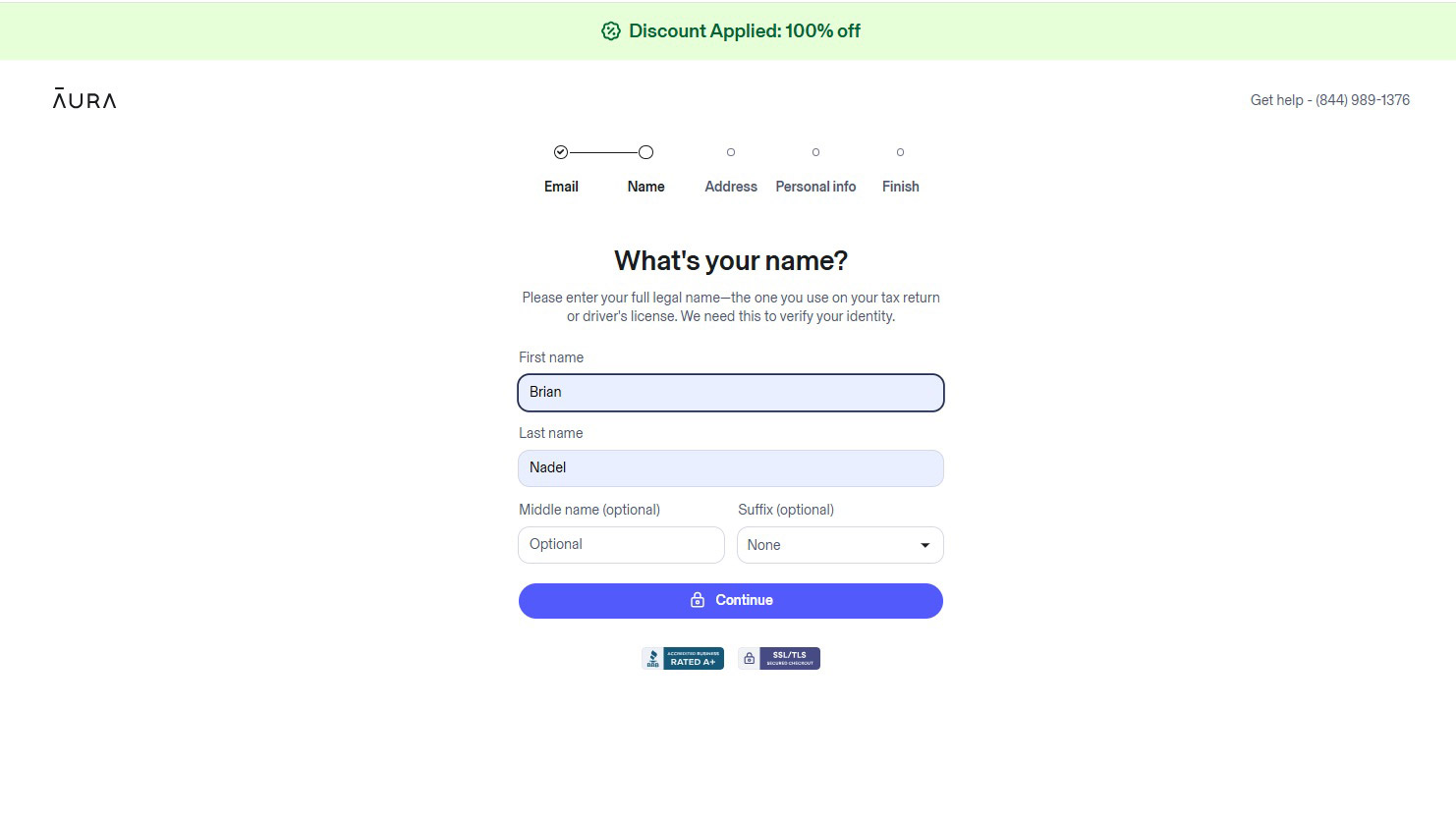 Screenshot of the Aura Identity Theft Protection web interface