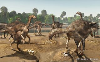 therizinosaur colony illustration