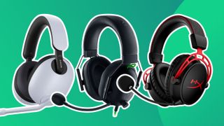 A product shot of the various best gaming headsets on a green background
