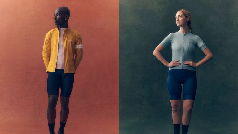 Best cycling jersey: two models wearing the Rapha New Season Colours jerseys in a photo studio 
