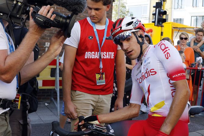 Cofidis stagiaire Attilio Viviani shows the effort it took to win the 2019 Schaal Sels
