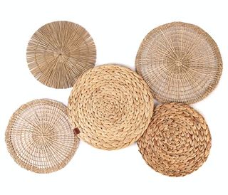 Wall Basket Decor Boho Flat, Set of 5 Hanging Woven Basket Wall Decor (11