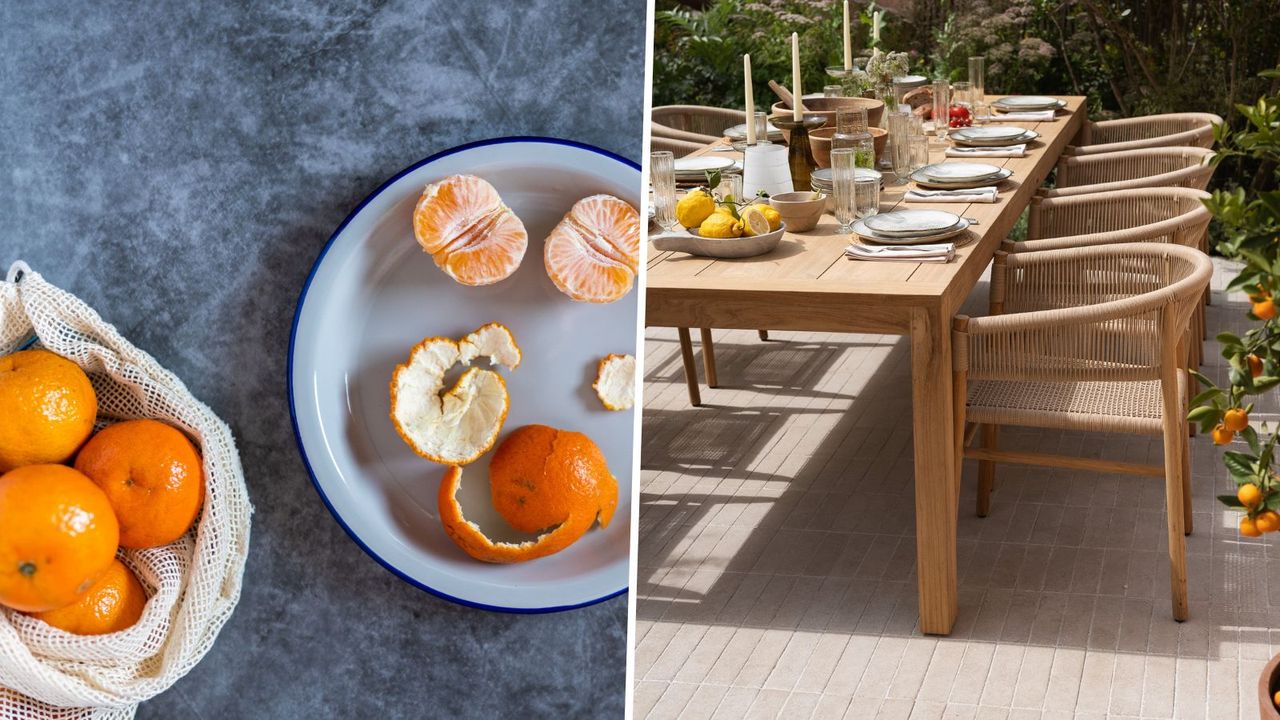  Orange peels and bag and table on patio