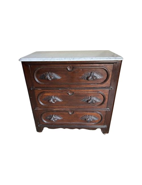 Vintage Walnut 3 Drawer Dresser With Marble Top