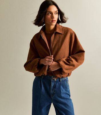 Tan Faux Suede Bubblehem Bomber Jacket
