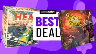 Heat: Pedal to the Metal and Slay the Spire: The Board Game boxes on either side of a 'best deal' badge, all against a purple background