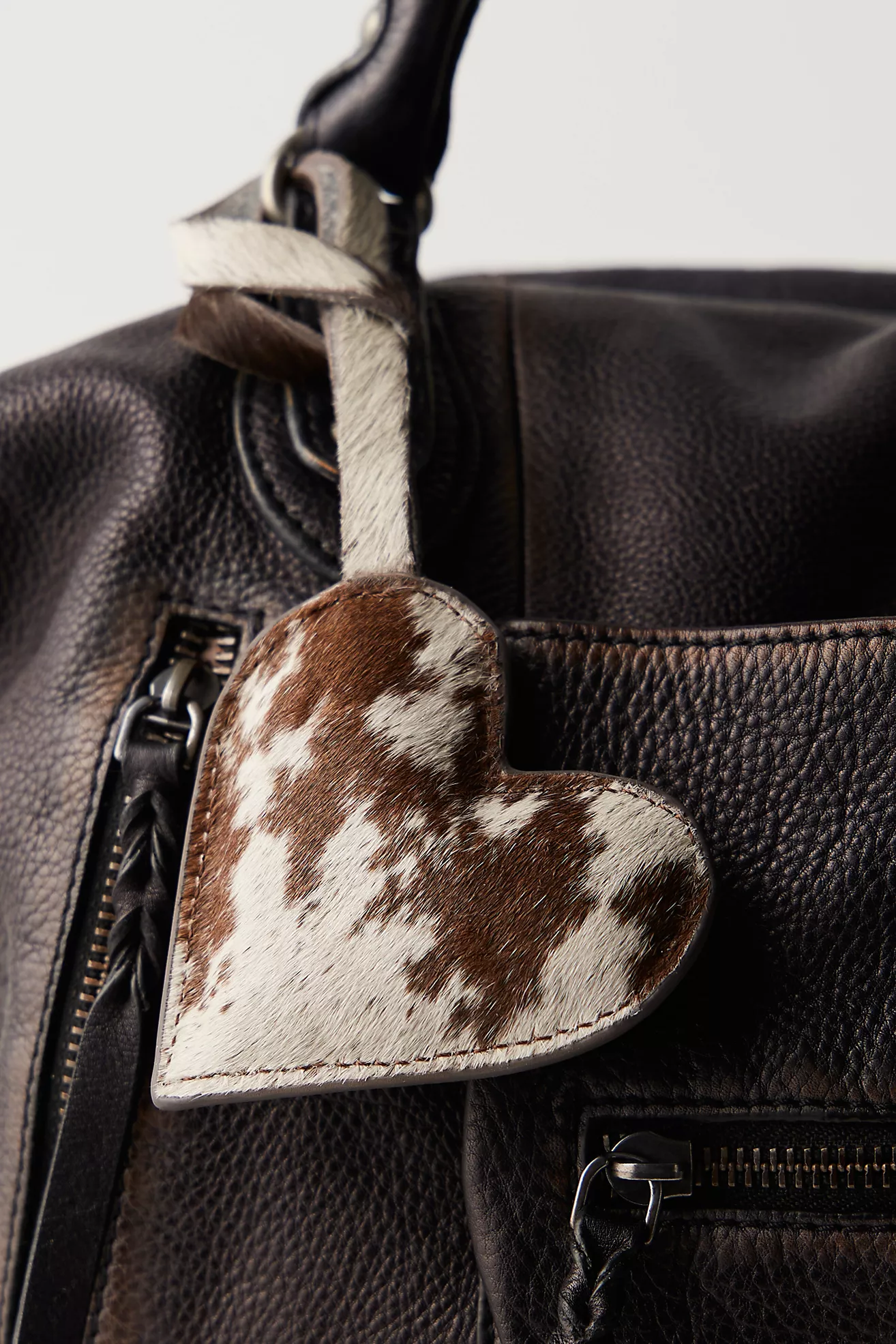 Heart Cow Hide Bag Charm