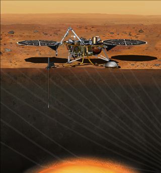 NASA's InSight lander (seen here in an artist's concept) is set to launch in 2016, will include a drill to search below the surface.