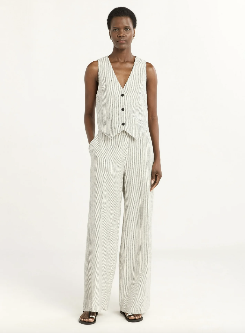 Scoop, Scoop Women's and Women's Plus Linen Blend V-Neck Button Vest, Sizes Xs-4x