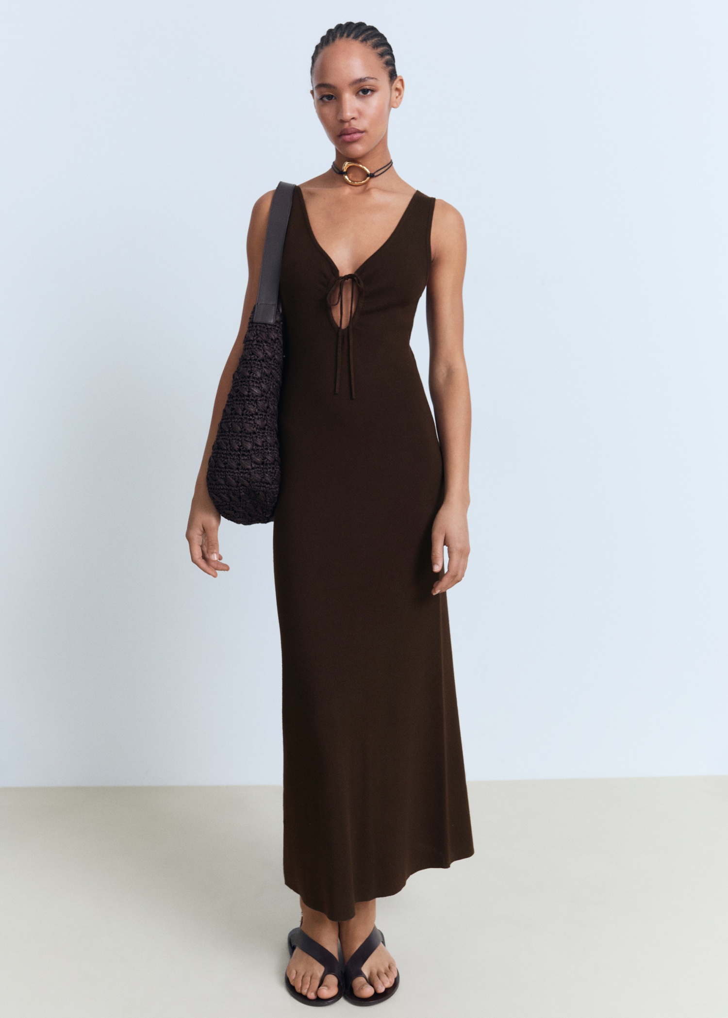 Knitted Dress With Bow Neckline - Women | Mango Usa
