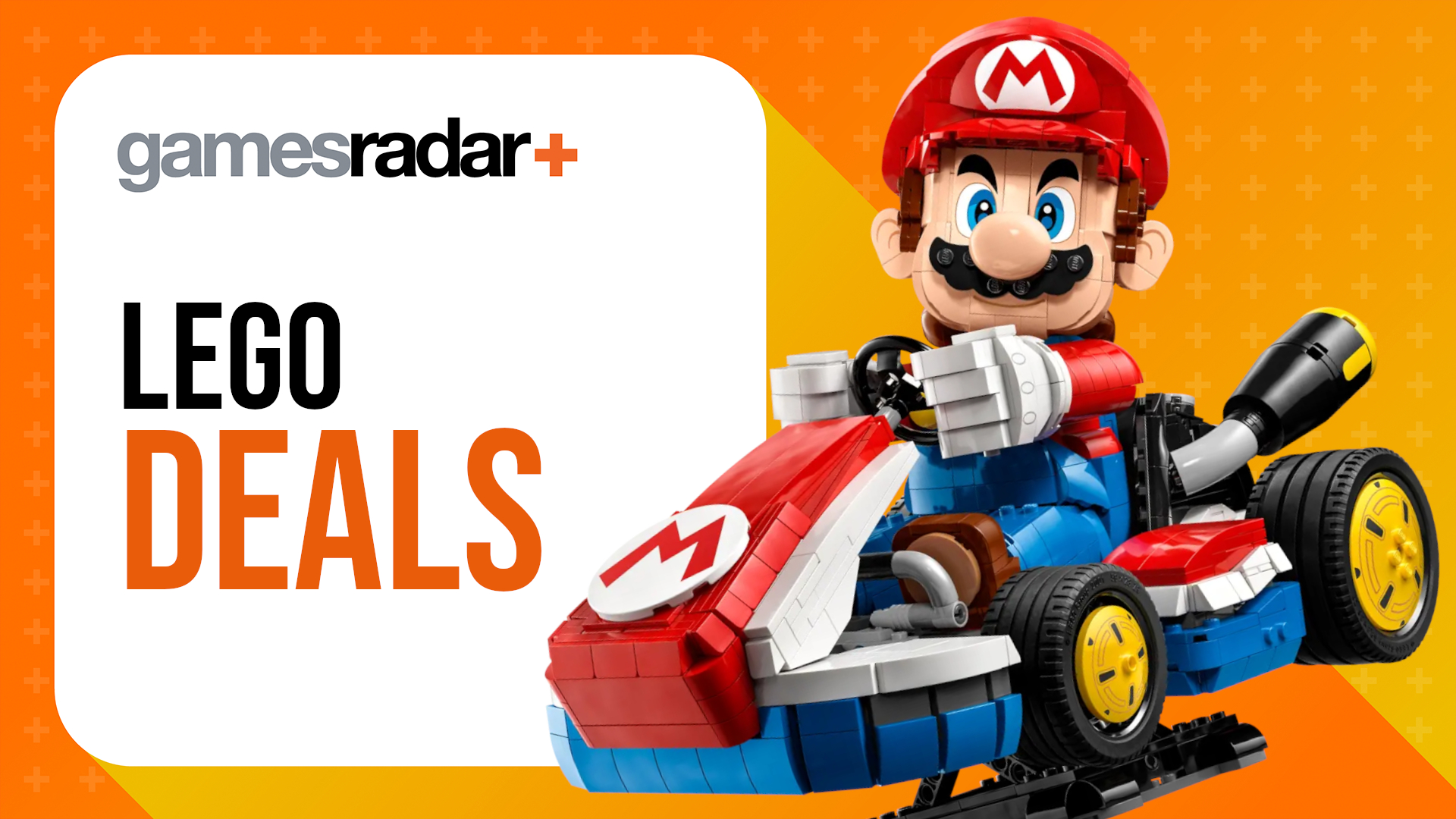 Lego Mario & Standard Kart set beside a GamesRadar+ 'Lego deals' badge, all against an orange background
