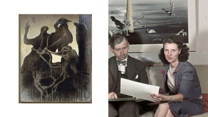 Max Ernst Zoomorphic couple and Herbert Read and Peggy Guggenheim in London 