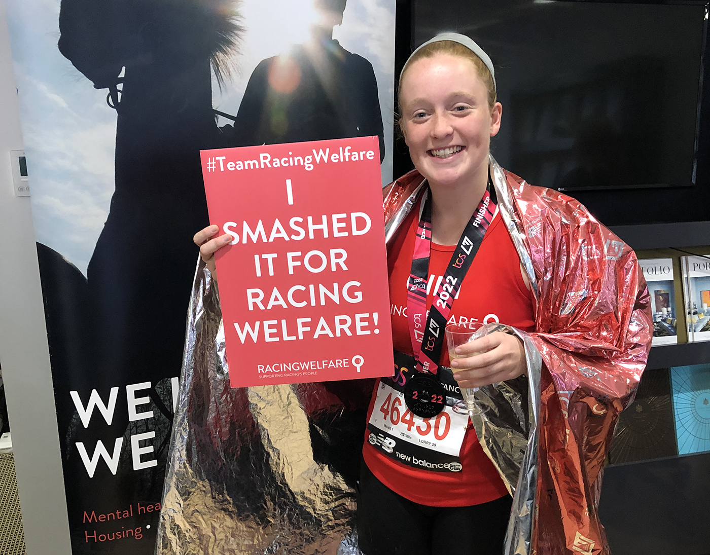Gini Hope after running the London Marthon for Racing Welfare