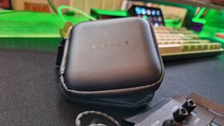 Razer Moray review image showing the in-ear monitor carry pouch