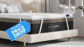 The image shows the Helix ErgoAlign mattress topper on the Helix Dawn mattress