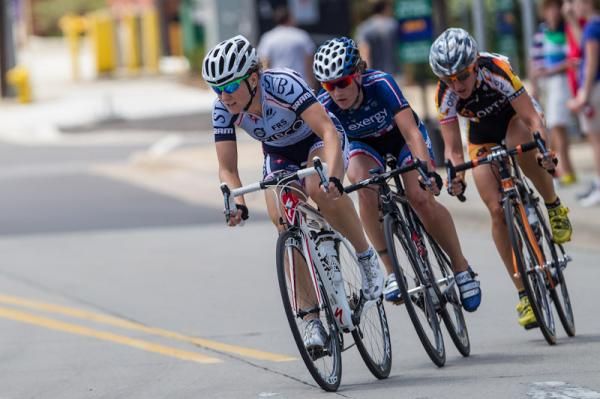 Jennifer Purcell (TIBCO-To The Top) leads Jade Wilcoxson (Optum Pro Cycling p/b Kelly Benefit Strategies) and Theresa Cliff-Ryan (Exergy TWENTY12) in the winning break.