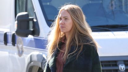 Scarlett Johansson is seen filming at "The Exorcist" movie set in Uptown, Manhattan on March 17, 2026 in New York City