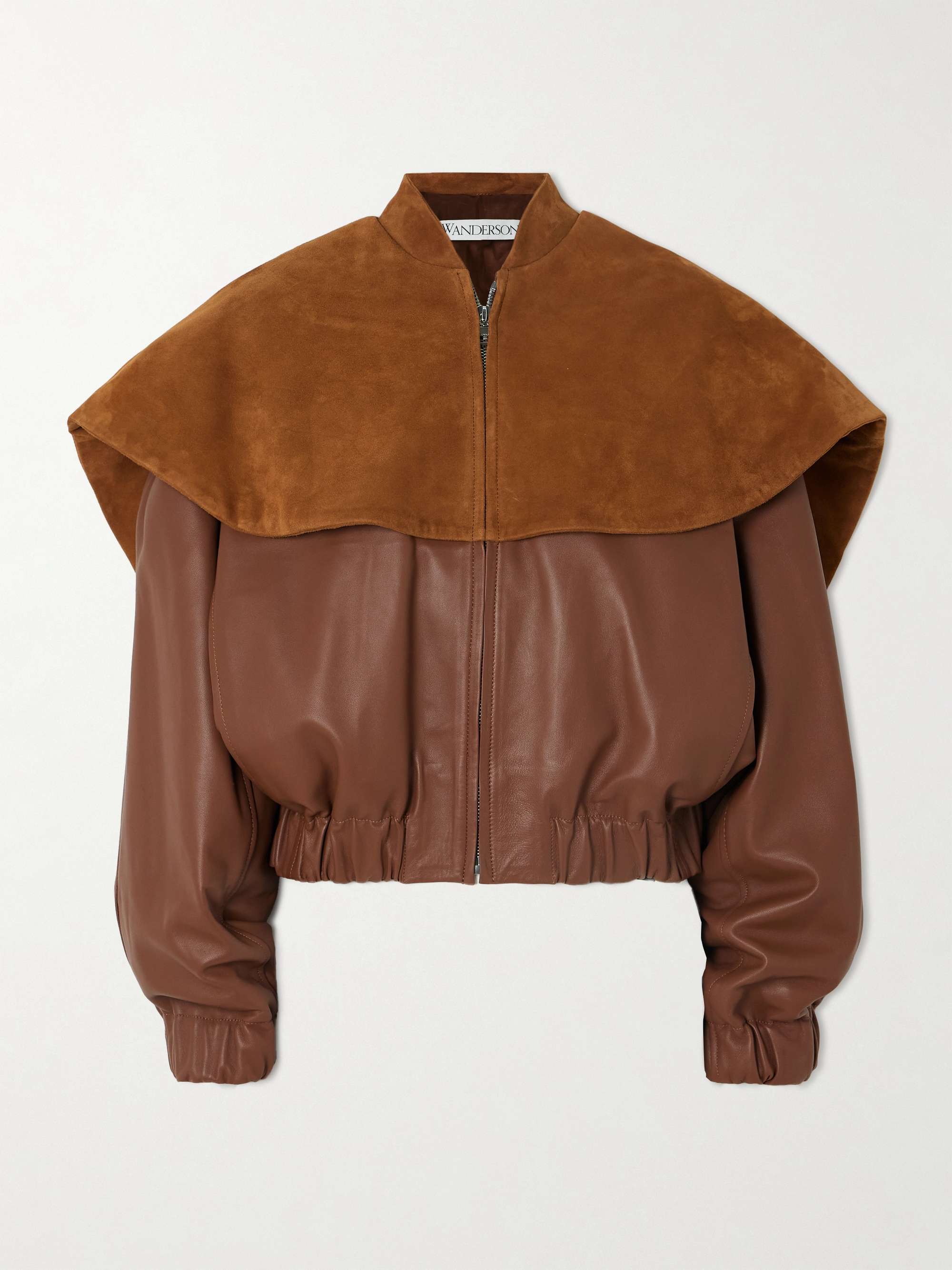 Cape-Effect Leather and Suede Bomber Jacket