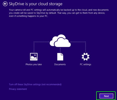 Click Next on SkyDrive