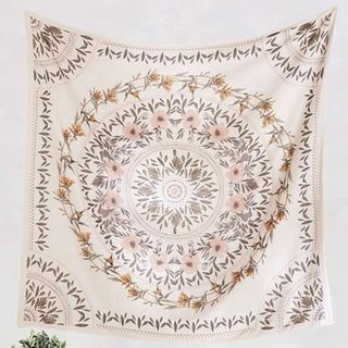 Floral white tapestry on white wall
