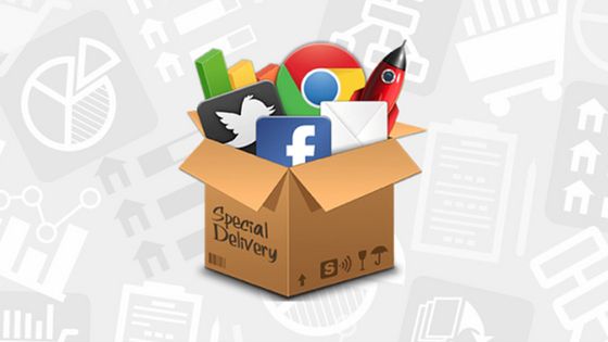 Delivery box filled with social media icons