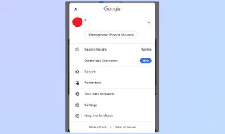 An image showing how to delete the last 15 minutes of your search history in the Google search Android app.