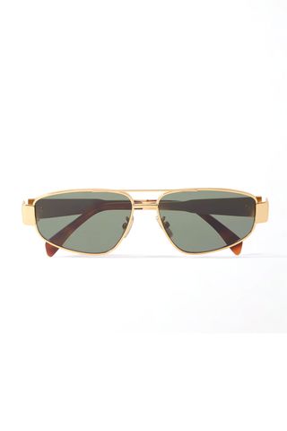 Celine Eyewear, Triomphe Aviator-Style Gold-Tone and Tortoiseshell Acetate Sunglasses