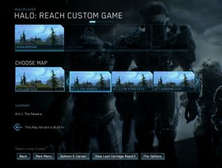 Halo: Reach PC customs menu with the maps.