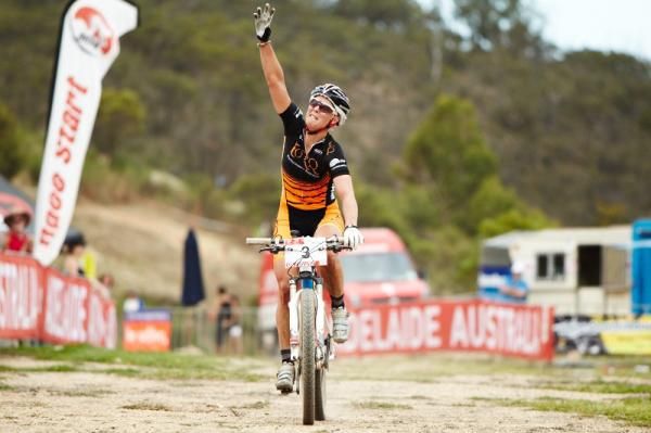 A jubilant O'Shea wins the Womens Elite XC.