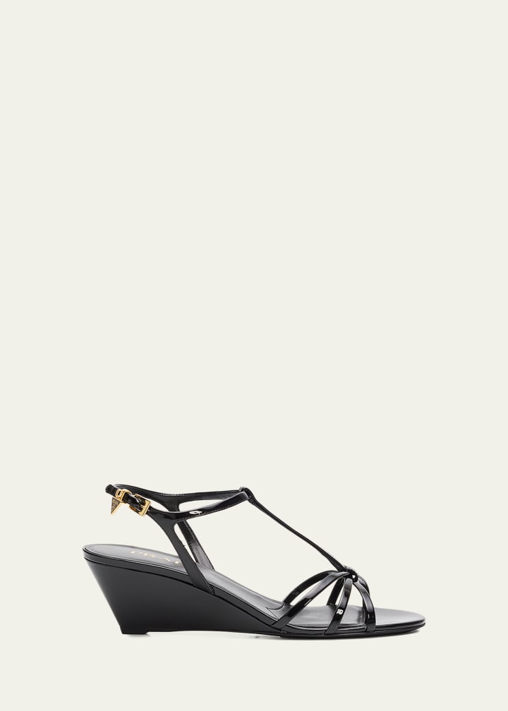 55mm Patent Leather Wedge Sandals