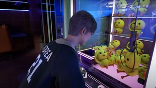 A screenshot of a Zoi playing a claw machine in the new game, inZOI.