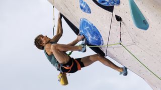 Alexander Megos of Germany competes during the men's lead finals of the IFSC World Cup Innsbruck 2024