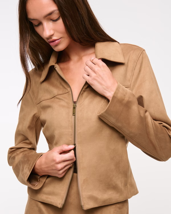 H&amp;amp;M, Slim Zip Vegan Suede Jacket