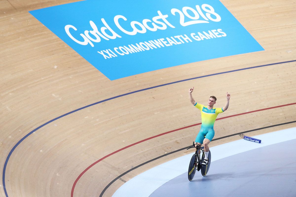 Matt Glaetzer (Australia) celebrates his kilo gold medal