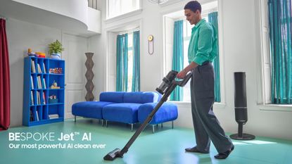 A person using the Samsung Bespoke Jet Vacuum