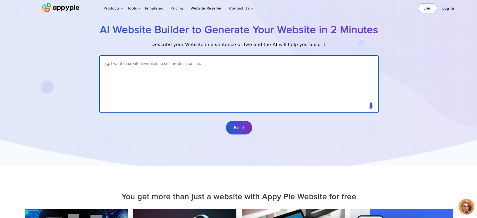screenshot of Appy Pie website builder