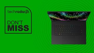Razer Blade 15 on green background with don't miss text overlay