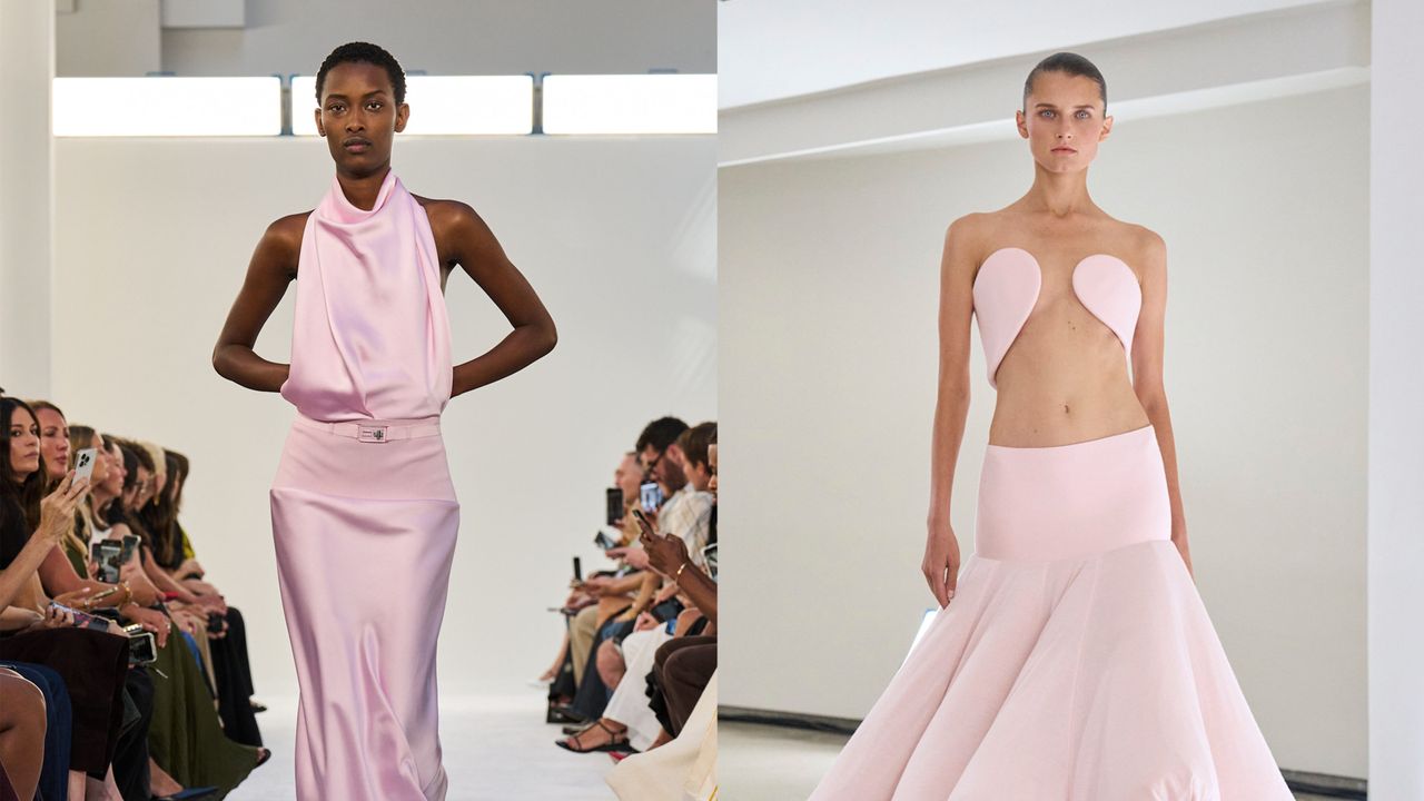 The powder pink color trend on the spring/summer 2025 runways.