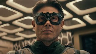 Jensen Ackles as Soldier Boy in Vought Rising, wearing a green mask